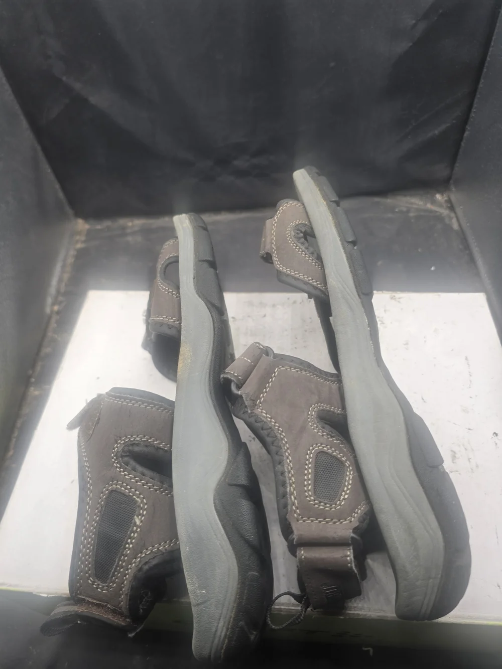 Khombu Brown and Black Men's Adjustable Strap Sandals